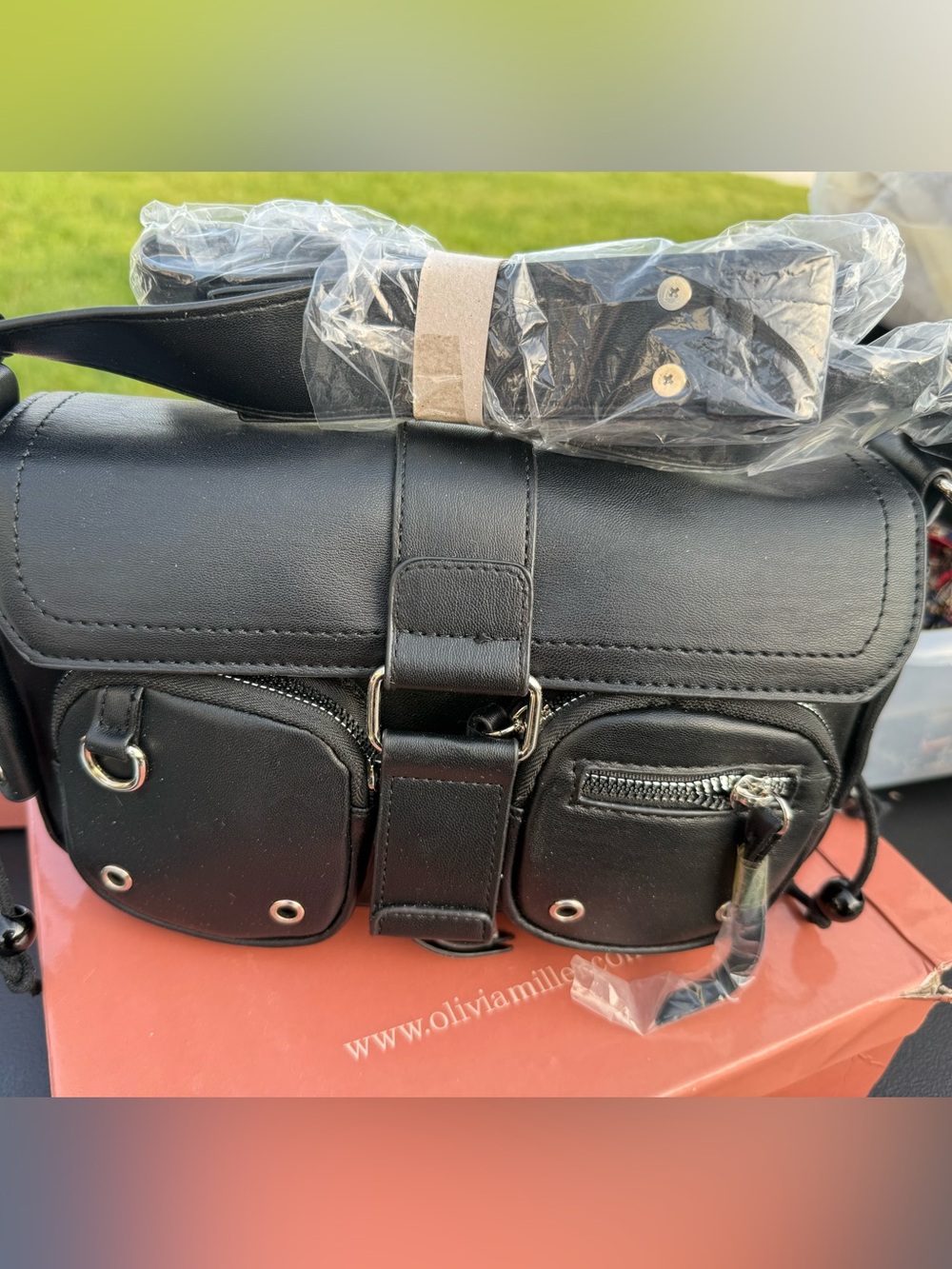 Olivia Miller Black Women’s Crossbody Satchel with Front Pockets handbag NWT